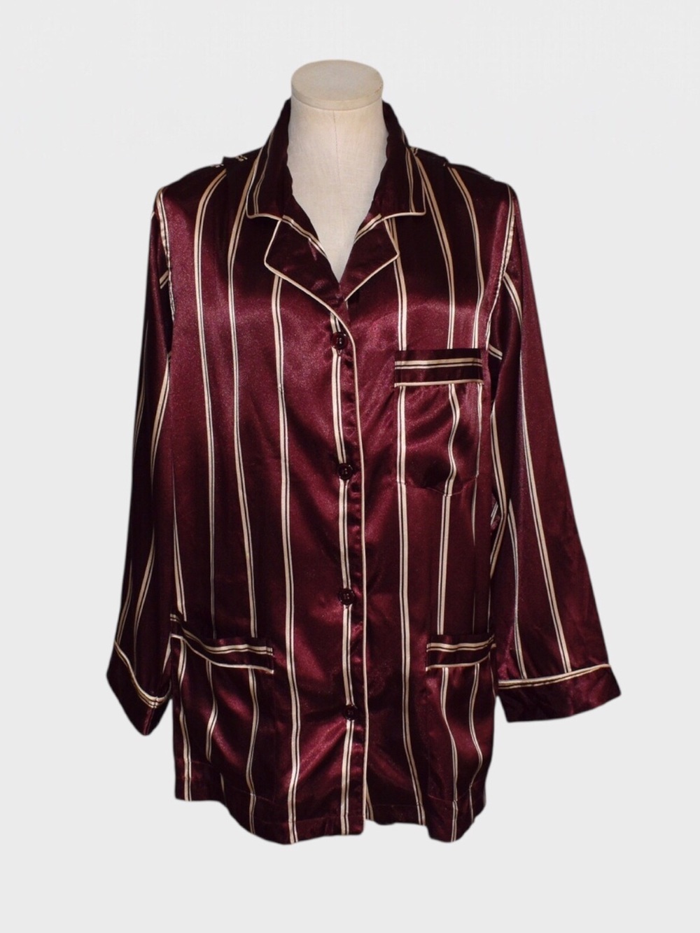 Victorias Secret Vintage 90s Satin Stripe Pajama Top Button Front Sleep Shirt